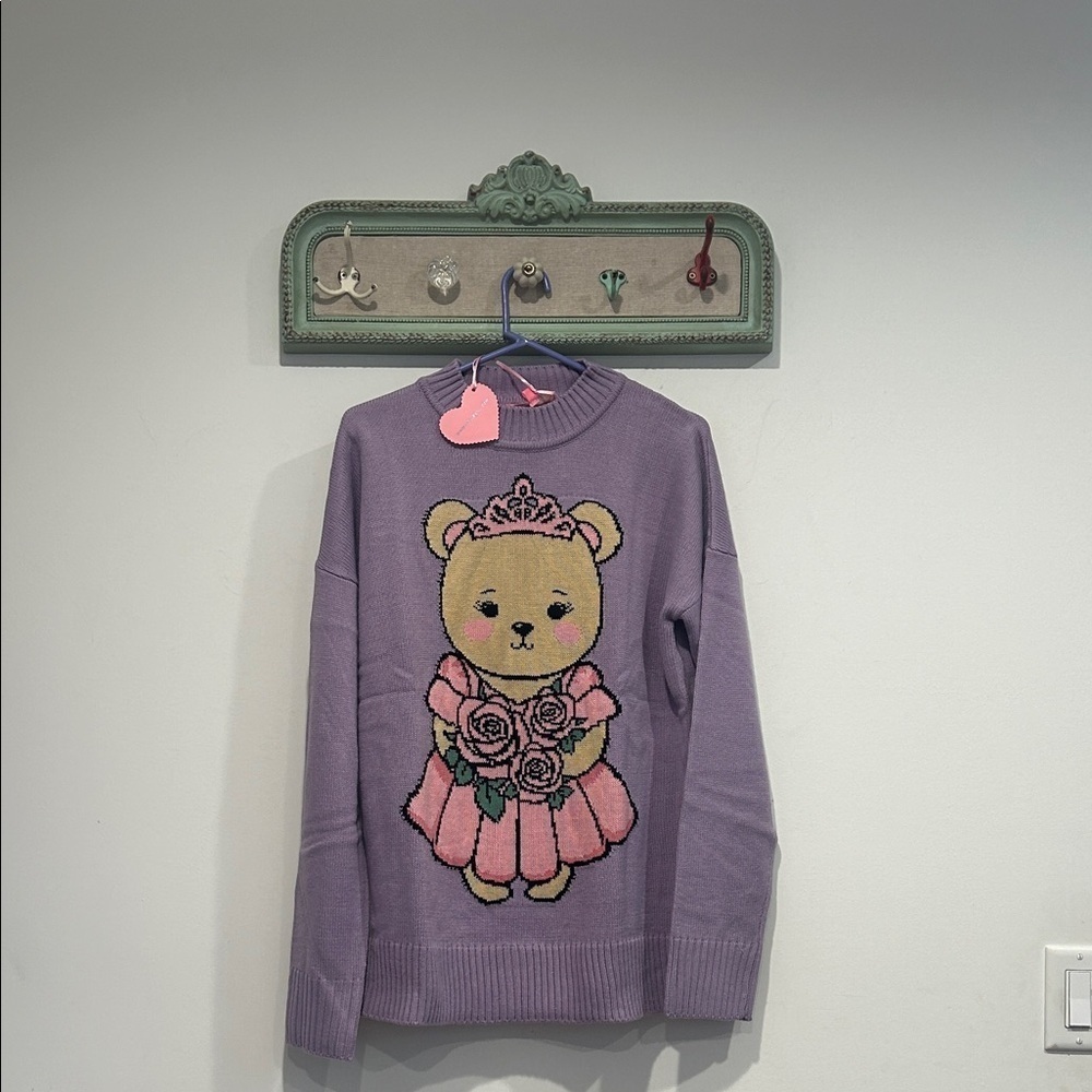 Sugar Thrills Purple Oversized Bear Princess long Sweater women’s xxs-small new